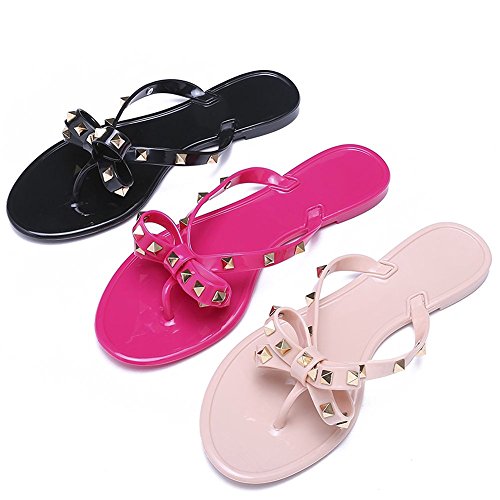 image for XMWEALTHY Women's Casual Jelly Flip Flop Sandal Flats Summer Bow Tie T