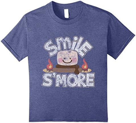 Kids Smile S'more Funny Camping Distressed T-Shirt 10 Heather Blue