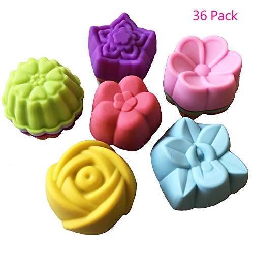 Magik 36 PCS Reusable Non-stick Silicone Mini Baking Muffin Cupcake Chocolate Cups (Assorted Flowers)