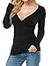 ALLEGRACE Womens Sexy Long Sleeve Tops Casual Fall Ruched V Neck Wrap Shirts Black 2XL
