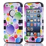 Aria Apple iPhone 5 Hard Hybrid Case Snap On Cover Black / Red Silicone TUFF Ec