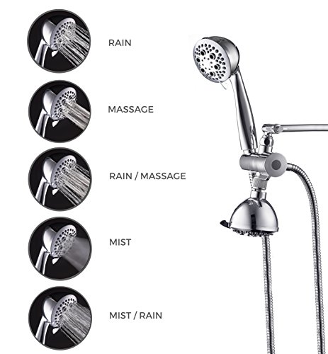 FLOWELL, AMG and Enchante Accessoies Shower Head (Fixed Showerhead with Handheld), SH74A, Chrome finish - Thumbnail 4