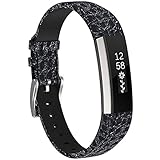 Fitbit Alta HR and Alta Bands, Henoda Classic Genuine Leather Replacement Wristband for Fitbit Alta Fitness Strap Smartwatch (Stone Black)