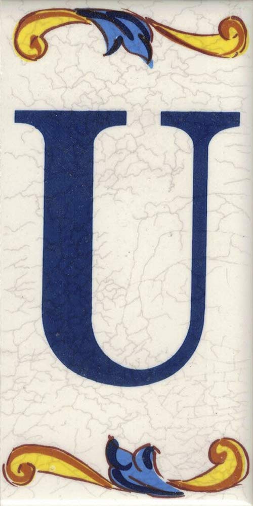 TORO DEL ORO House Numbers - Tile Numbers and Letters - Ceramic Chalk - Crackle Style - Names & Address - Medium Craquelle Design 5x10cm (Letter U)
