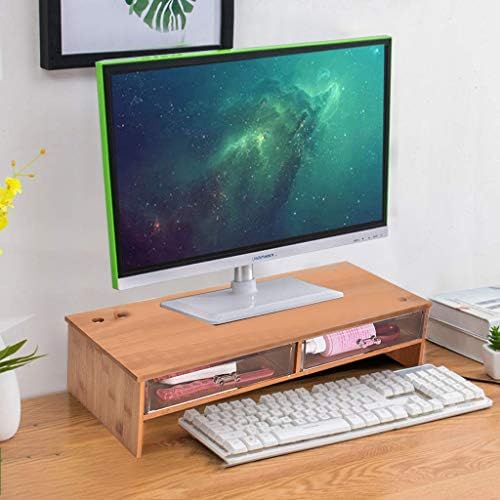 BLACKOBE Monitor Stand, Simple Bamboo Wood Computer Riser with 2 Drawers Key Board Storage and Line Holes, Desk Laptop TV Screen Heightening Base, Office Study and Computer Desk 19.3x8.1x4.1in
