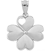 Claddagh Gold Elegant 925 Sterling Silver Irish Luck 4-Leaf Heart Clover Charm Pendant