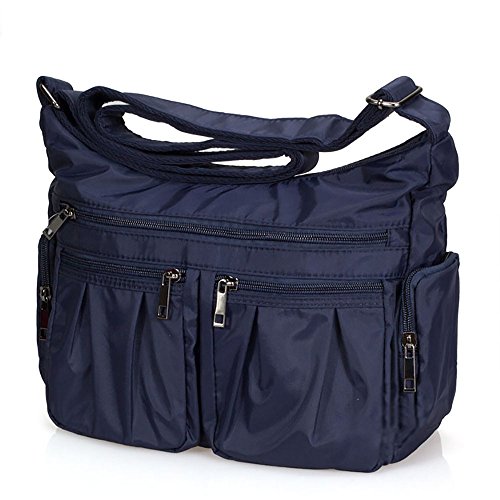 Volcanic Rock Shoulder Bag Corss-body Purse Waterproof Nylon Handbags with Zipper for Women(8981_Dark blue)