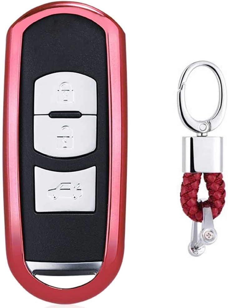 Red Premium Soft TPU Car  Key  Case Shell Cover with  Key  Chain for  Mazda  3 5 6 CX-3 CX-5 CX-7 CX-9 MX-5 Miata 3/4 Buttons