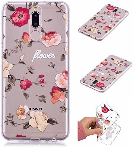 IJIA Case for Huawei Mate 10 Lite (5.9") - Transparent Beautiful Rose Flowers Clear TPU Soft Silicone Phone Back Protection Bumper Fashion Skin back Shell Case Cover