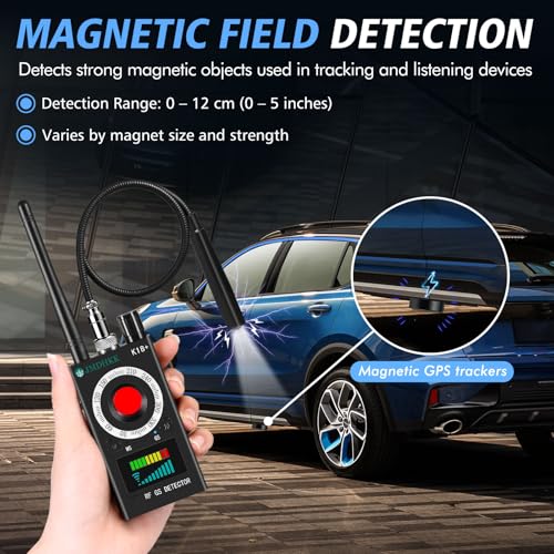 JMDHKK K18+ Hidden Camera Detector, Spy Camera Finder, Bug Detector, Magnetic Field Detector, Listening Device Detector – Privacy Protection Tool for Home, Office, Hotel, and Travel Security(Black)