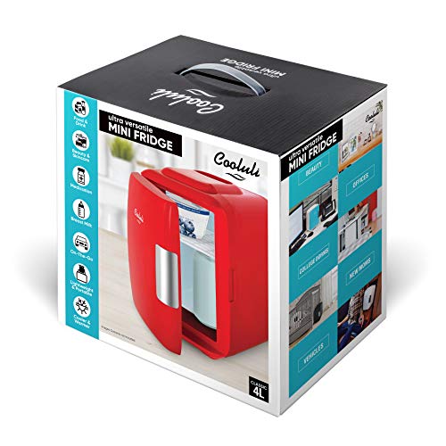 Cooluli Classic Red 4 Liter Compact Cooler Warmer Mini Fridge with AC/DC/USB Power Great for