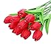 Decora 10Pcs/Bag PU Holland Mini Tulip Artificial Flower Real Touch for Wedding,Home,Party Decoration (Red)