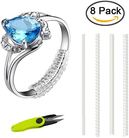 Ring Size Adjuster, TopTops 8 Pack Silicone Rings Guard Clear Ring Sizer Snuggies with Bonus Scissors, Perfect for Loose Rings (3.5mm/4mm/5mm) (8 Pack)