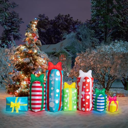 FLATO 10.5FT Inflatable Boxes with LED Lights, Colorful Blow Up Holiday ...