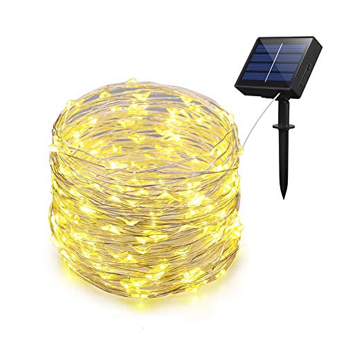 Adecorty Solar String Lights, Solar Fairy Lights 66ft 200 LED 8 Modes Silver Wire Lights Outdoor String Lights Waterproof Solar Decorative String Lights for Patio Garden Yard Party Wedding Christmas