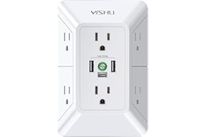 Multi Plug Outlet Surge Protector - YISHU 3 Sided Power Strip with 6 AC Outlet Extender and 3 USB Ports (1 USB C), Adapter Spaced Outlet Splitter, ETL Listed, White