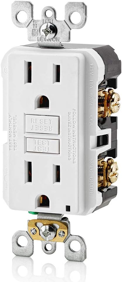 Leviton GFNT1-W Self-Test SmartlockPro Slim GFCI Non-Tamper-Resistant Receptacle with LED Indicator, Wallplate Included, 15-Amp, White - - 