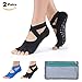 Hylaea Women's Yoga Pilates Socks with Non-Slip Grip Toeless Sock for Ballet, Aerobic 2 Pairs Black Blue