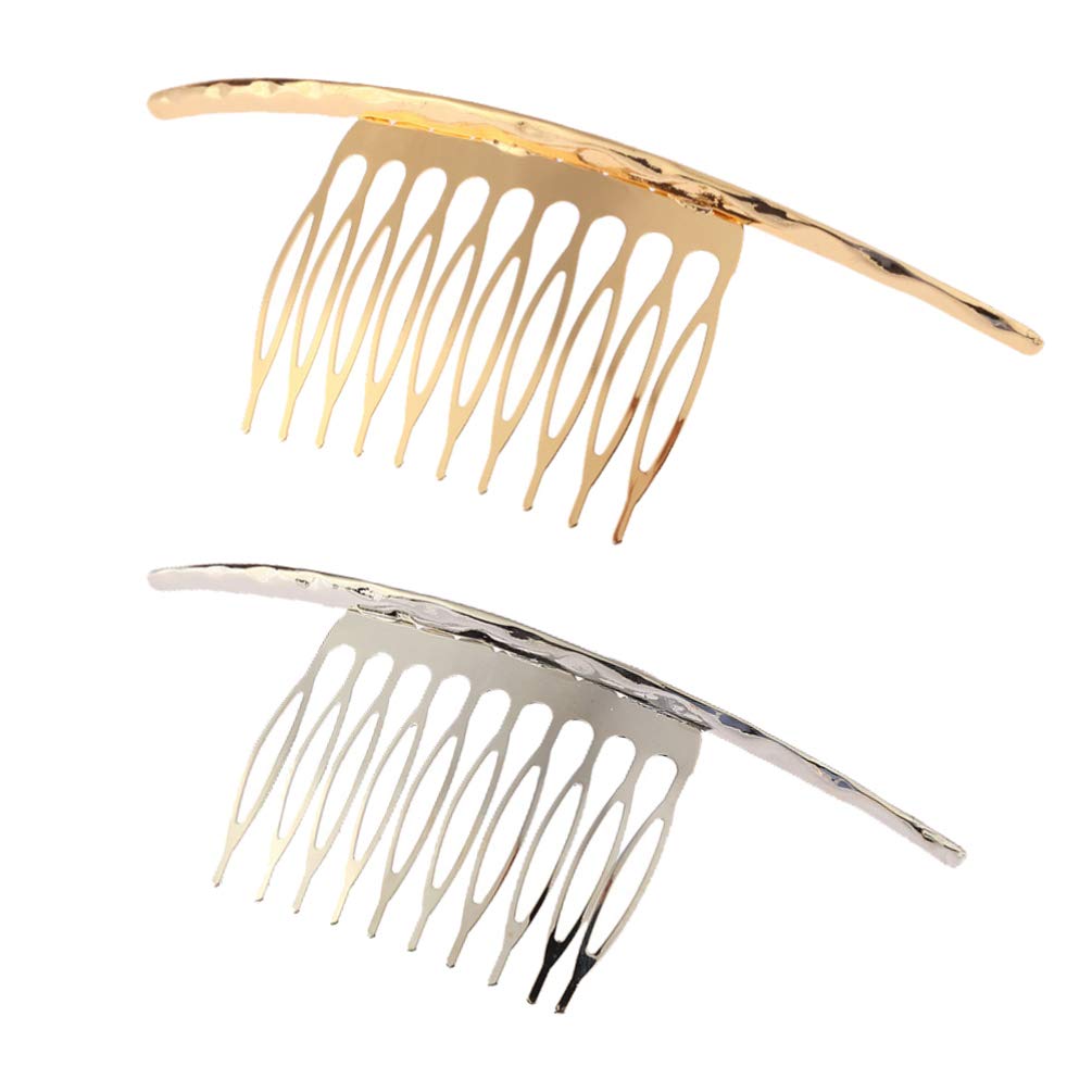 FRCOLOR 2pcs Alloy Hair Comb Women Curved Teeth Twist Hair Comb Hair Insert Grips Jewelry for Girls Hair Styling Tool Decoration (Golden Silver)