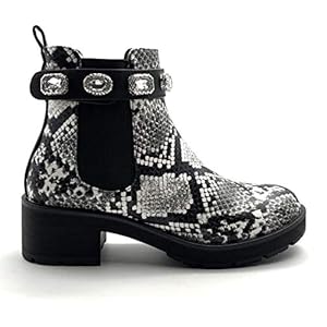 Angkorly - Zapatillas Moda Botines Botas Chelsea Boots Biker - Moto Biker Mujer Tanga Efecto Piel de Serpiente pitón…