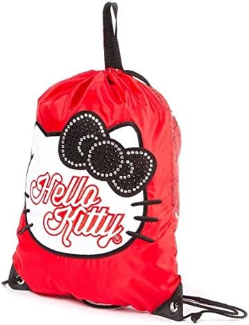 Hello Kitty Red Bling Drawstring Bag Backpack Purse - ideal for carrying Wallet, Purse, Iphone 7, Jewelry and Makeup