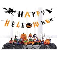 Happy Halloween Banners, Pumpkin Witch Bat Bunting Indoor Outdoor Bedroom, Fireplace, Garden Halloween Party Decorations (Black and Orange Halloween Banners)