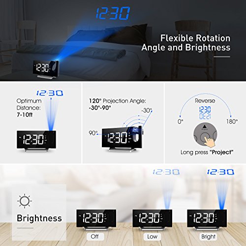 Mpow Projection Clock, FM Radio Alarm Clock, CurvedScreen Digital