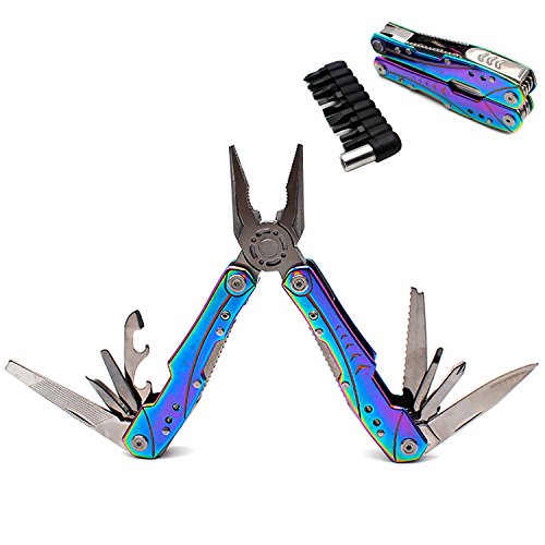 Unique Multitool Pliers Stainless Steel-GETUHAND 14-in-1 Multitool for Women Hunting, Hiking, Camping, Fishing, Outdoor Survival with Multi Knife Sheath/Rainbow Handle/Folding Pliers(Rainbow) - Thumbnail 6