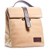 Insulated Waxed Canvas Lunch Bag | The Perfect Reusable Tote for Carrying Lunch to Work, School, the Park, or Beach | 100% Cotton Canvas, All-Natural Beeswax, Genuine Leather, and Thermal Insulation |