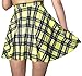 Sister Amy Women's Pleated Elastic Waist Band Flared Printed Midi Skater Yellow Plaids US XS