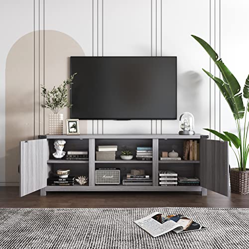 YESHOMY Modern Farmhouse TV Stand With Two Barn Doors And Storage For Televisions Up To