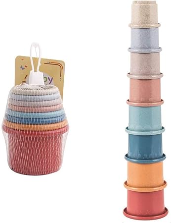 Amazon 赤ちゃんと子供のための幼児用バススタッキングカップ 8カップ楽しい色のネストカップ早期教育の幼児用おもちゃ はめこみ 形合わせ おもちゃ