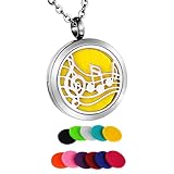 HooAMI Aromatherapy Essential Oil Diffuser Necklace Stainless Steel Perfume Locket Pendant with 12 Refill Pads