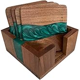 Vinola Rustic Wood Coasters Set of 4, Epoxy Resin, 4x4 Inches, With Holder