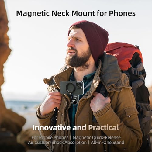 TELESIN Magnetic Selfie Neck Phone Holder, POV/VLOG Magnetic Mobile Phone Necklace for Magsafe Neck Phone Holder for iPhone 17 16 15 14 13 PRO 12 Max Android (Gray)