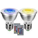 LE Pack of 2 Units 3W Dimmable RGB MR16 E27 LED Bulbs, Color Changing, 30Â° Beam Angle, 16 Color Choices, Remote Controller Included, LED Light Bulbs, LED Spot light, Spot Bulb