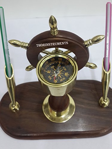 Thor HandCrafted Premium Office Decor Pen Holders With Nautical/Ship Wheel/ Navigational Compass Home DecorativePirate's Gift