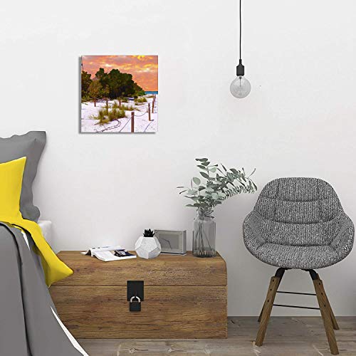 Burning Clouds Beach Wall Art Evening Glow Sea Shore Painting Volcano Like Flaming Cloud Canvas Prints Artwork Crimson Clouds at Sunset Water Picture 12 x 12 Inch