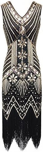 Palove Women's Flapper Dresses 1920s V Neck Beaded Fringed Great Gatsby Dress Latin Cocktail Vintage Dress S-XL