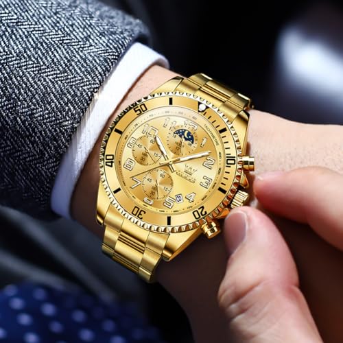OLEVS Watches Men Waterproof Luxury Big Face Mens Watch Stainless Steel Day Date Quartz Analog Dress Watches for Men Luminous Relojes De Hombre (Green/Blue/Black/Gold)