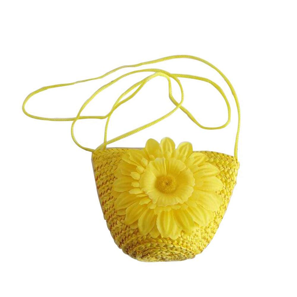 VOANZO Sweet Styles Straw Woven Crossbody Mini Small Single Shoulder Bag, Mobile Phone,Key.Wallet Purse（Yellow）