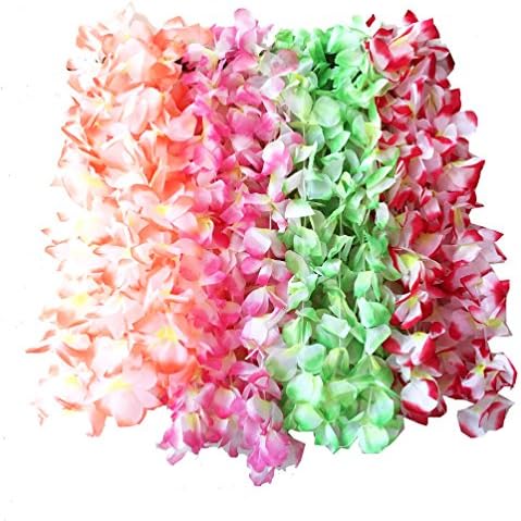 LITTLE FEATHER Mega Lei Hawaiian Luau Flower Necklace Party Favors,Pack of 4