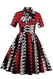Runcati Womens African Dress Maxi Dashiki Print Fit and Flare Half Sleeve Expansion 2 Pcs Skirt with Pockets