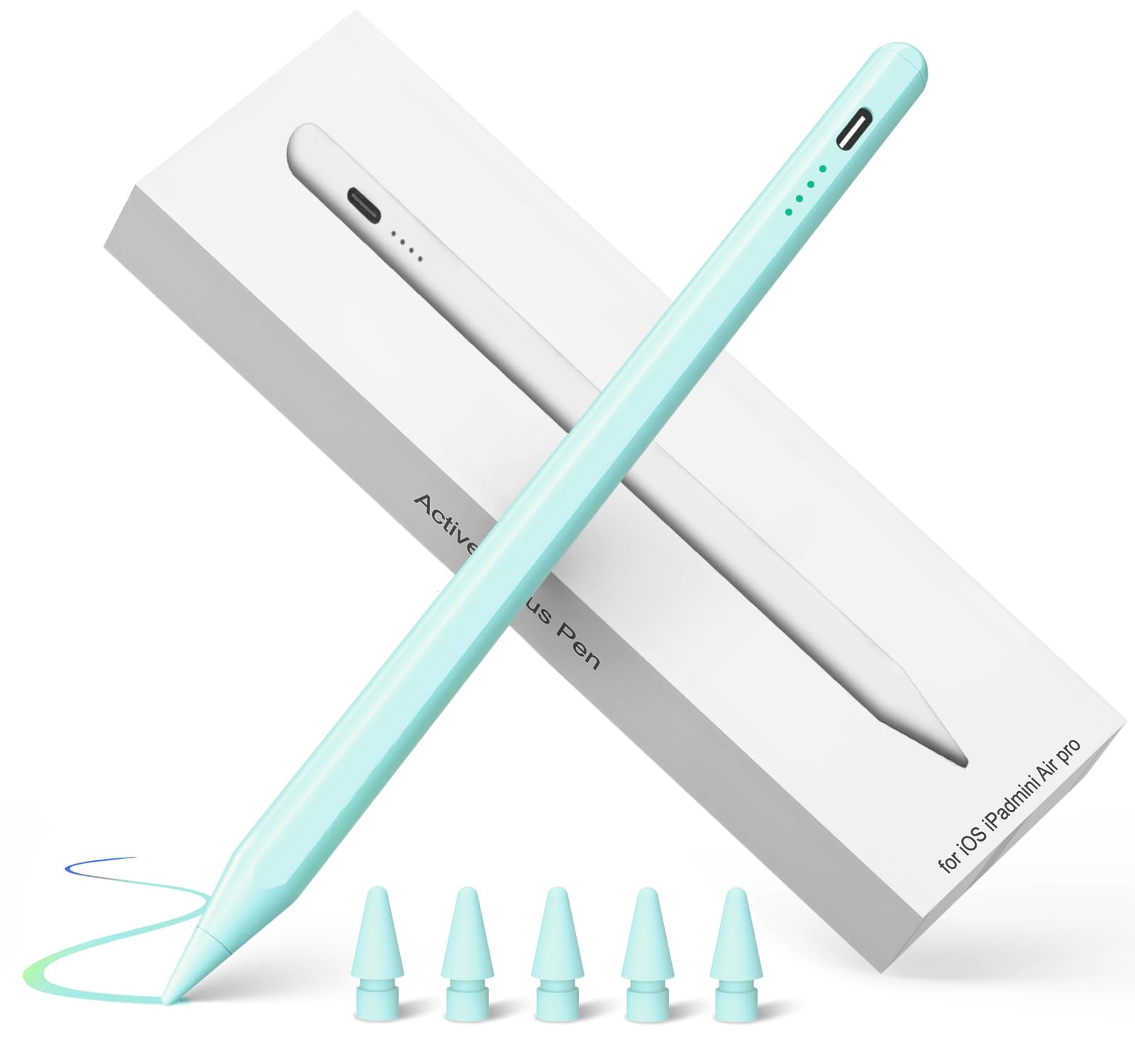 Pencil for Apple iPad 10th Generation, 2025-2018 Fast Charge & Palm Rejection Stylus Pen for iPad 10/9/8/7/6th Gen, Air 11"-13"/M3/M2/5/4/3rd, Pro 11"/12.9"/13"/M4, Mini 6/5th - Mint Green