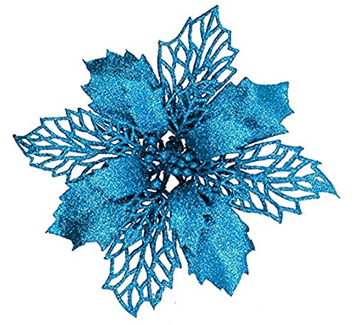 YYCRAFT Glitter Poinsettia Flowers 6 Inch for Christmas Tree Ornaments Christmas Decorations-12pcs,Turquoise โ image 1