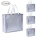 Gesodant Bling Glossy Glitter Durable Reusable Grocery Bag Handles Medium Non-woven Fashionable Gift Goodies Shopping Bag Totes Set Of 12 (Silver)