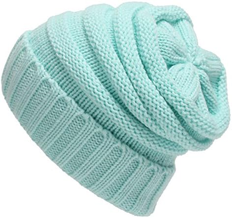 YEAHTOPE Unisex Trendy Beanie Warm Chunky Soft Cable Knit Slouchy Skull Hat (Jade)