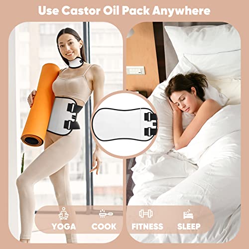 OPOVE Castor Oil Pack Wrap - 2 Pack Organic Cotton Flannel Castor Oil Packs,Reusable Patch Pads Kit for Liver Detox,Fibroids,Thyroid Neck,Stomach,Adjustable Compress Wrap Machine Washable