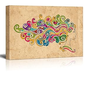 Canvas Prints Wall Art - Vector - Abstract Colorful Hairstyle, Female Head for Your Design | Stretched Gallery Canvas Wrap Giclee Print. Ready to Hang - 12" x 18"