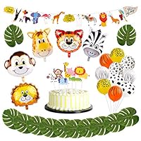 Animal Decorations Safari Party Supplies - FengRise Jungle Theme Party Supplies Safari Party Decorations Pack of 29, Jumbo Animal Head Balloons Latex Print Balloon and Safari Banner for Birthday Party